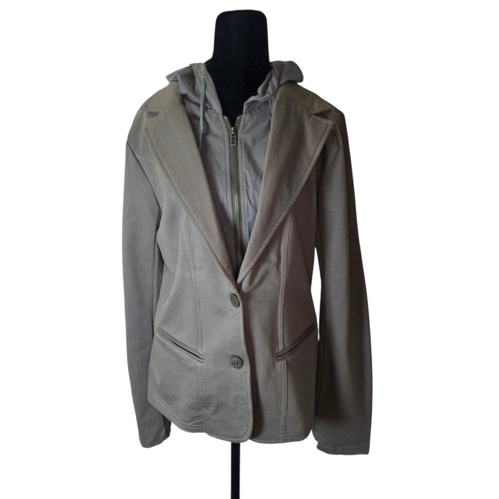 Mur Mur Womens Olive Green Hooded Blazer Jacket Utility Military Lagenlook